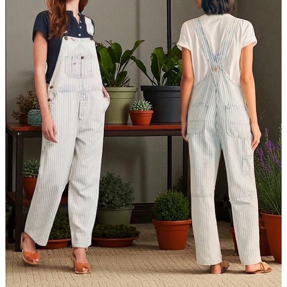 Faherty Topsail Bib Overall Railroad Stripe Blue White *Stained Distressed Small - Picture 16 of 16